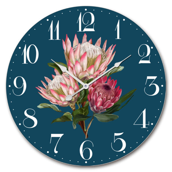 Clock French Country Wall Hanging Navy Protea Flowers 60cm