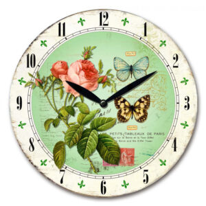 Clock Wall Hanging French Country Green Butterfly 29cm