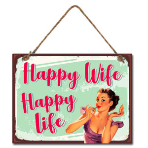 Country Tin Sign Wall Art Happy Wife Happy Life Plaque