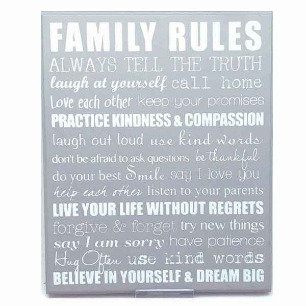 Country Wooden Sign Family Rules Grey Plaque