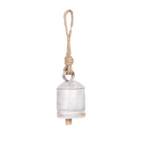 French Country Rustic Medium Cow Bell with Rope Whitewash
