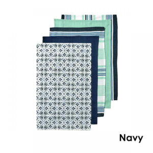 Ladelle Tile Kitchen Tea Towels Cotton Dish Cloths Navy Set of 5