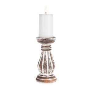 French Country Wooden Candle Stick Holder 20cm High Whitewash