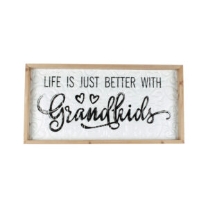 Country Farmhouse Sign Life Better with Grandkids Metal Framed Wall Art