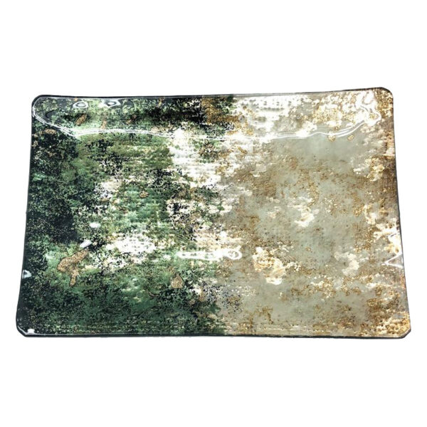 Printed Glass Decorative Plate Polveri Green Gold Abstract Ornamental Rectangle