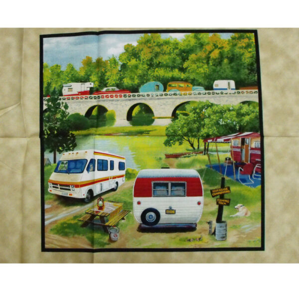 Patchwork Quilting Sewing Fabric Vintage Caravans Panel 60x110cm
