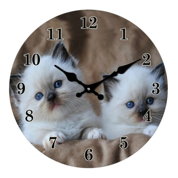 Clock French Country Wall Clocks 30cm White Kittens Glass
