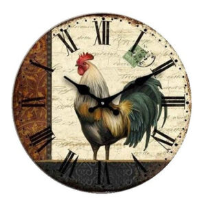 Clock French Country Wall Clocks 30cm Rooster Chicken Glass