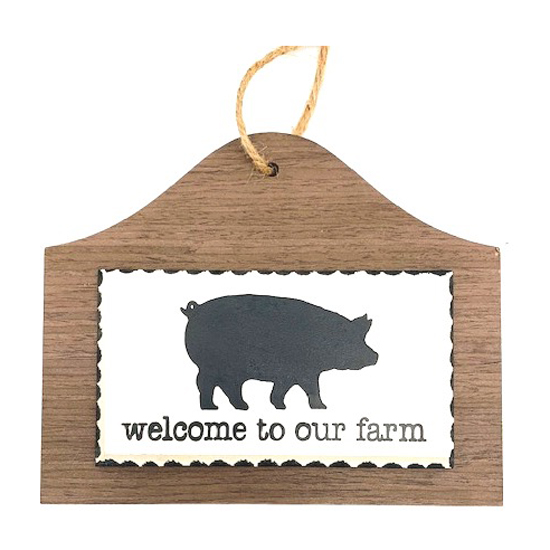Country Wooden Hanging Sign Welcome to Our Farm Pig Plaque