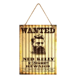 Country Metal Tin Sign Wanted Ned Kelly Corrugated Wall Plaque