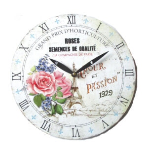 Clock French Country Wall 30cm Roses Semences De Qualite MDF