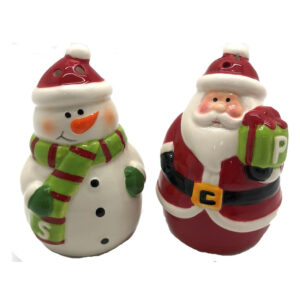 French Country Novelty Christmas Santa Snowman Salt and Pepper Set