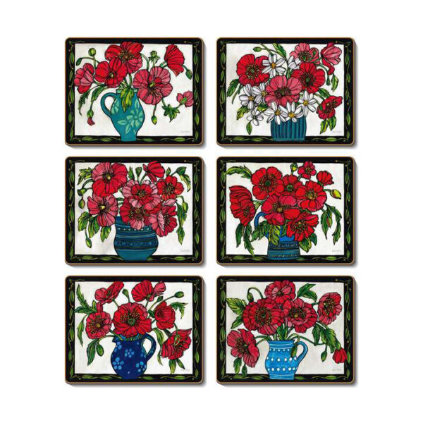 Country Kitchen Poppy Vase Cinnamon Cork Backed Placemats Set 6