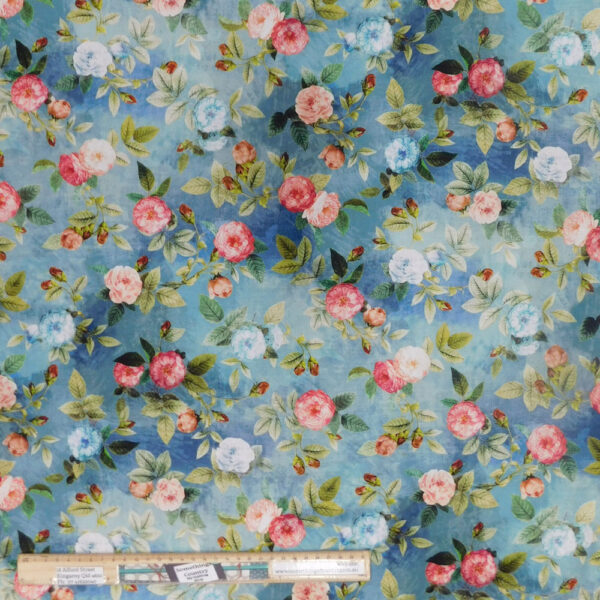 Quilting Patchwork Sewing Fabric Daniella Blue Floral 50x55cm FQ