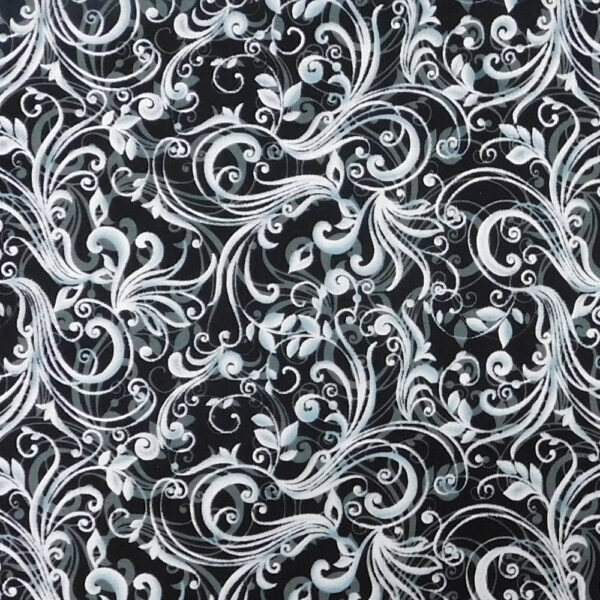 Quilting Patchwork Sewing Fabric Scroll Swirl Black 50x55cm FQ