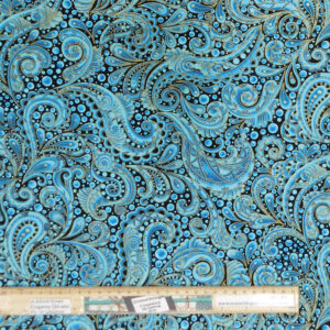 Quilting Patchwork Sewing Fabric Paisley Swirl Aqua 50x55cm FQ