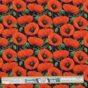 Patchwork Quilting Sewing Fabric ANZAC Red Poppies Material 50x55cm FQ