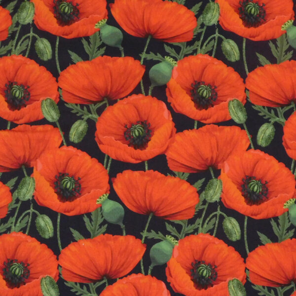 Patchwork Quilting Sewing Fabric ANZAC Red Poppies Material 50x55cm FQ
