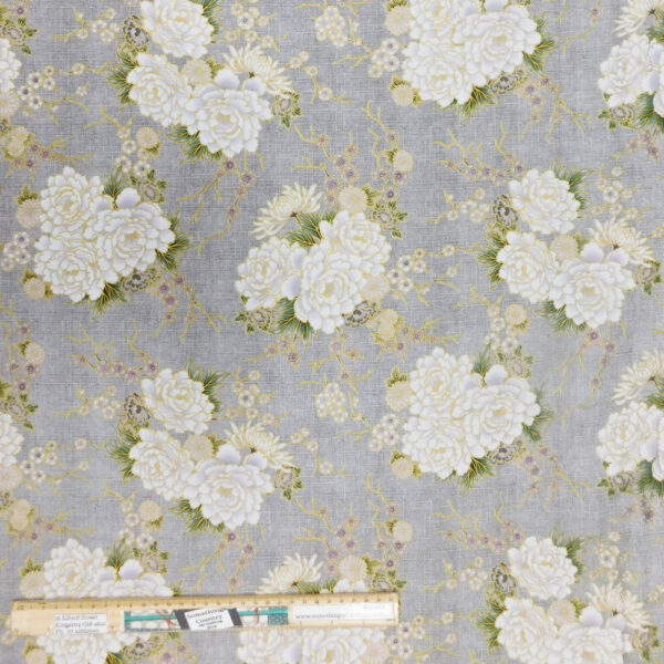 Quilting Patchwork Sewing Fabric Imperial White Flowers Grey 50x55cm FQ