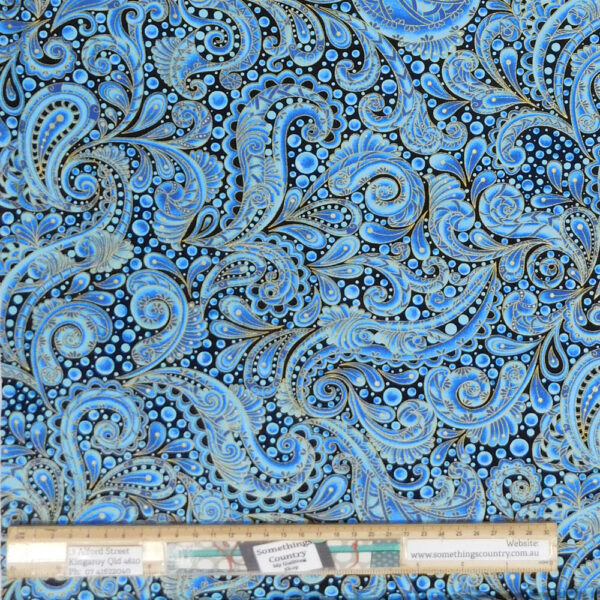 Quilting Patchwork Sewing Fabric Paisley Swirl Blue 50x55cm FQ