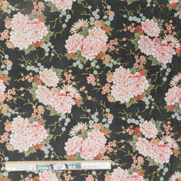Quilting Patchwork Sewing Fabric Imperial Pink Flowers Olive 50x55cm FQ