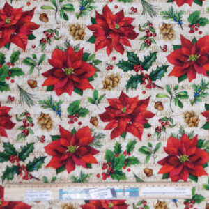 Patchwork Quilting Sewing Fabric Old Time Christmas Flowers 50x55cm FQ