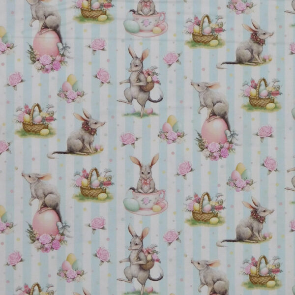 Patchwork Quilting Sewing Fabric Easter Bilby Blue Stripe 50x55cm FQ
