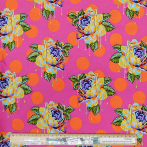 Quilting Patchwork Fabric Tula Pink Curiouser Pink Roses 50x55cm FQ
