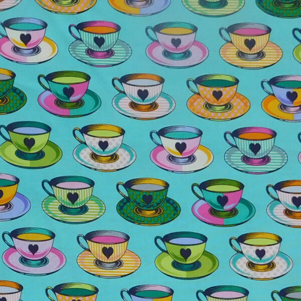 Quilting Patchwork Fabric Tula Pink Curiouser Blue Teacups 50x55cm FQ