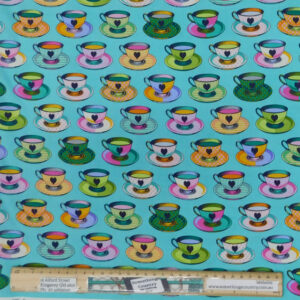Quilting Patchwork Fabric Tula Pink Curiouser Blue Teacups 50x55cm FQ