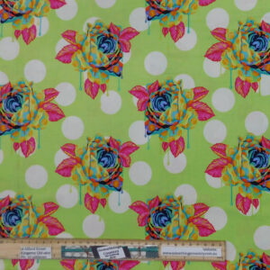Quilting Patchwork Fabric Tula Pink Curiouser Lime Roses 50x55cm FQ
