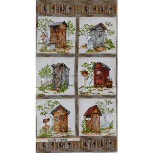Patchwork Quilting Sewing Fabric Outhouses Toilets Panel 59x110cm
