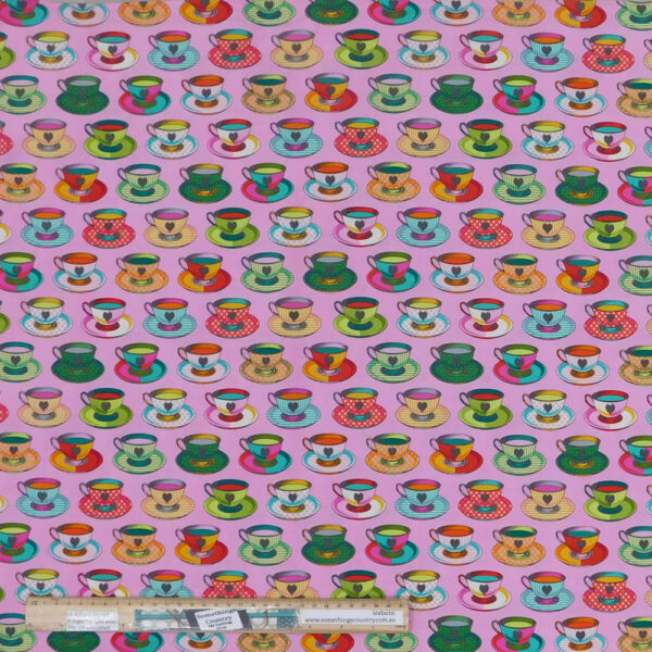 Quilting Patchwork Fabric Tula Pink Curiouser Pink Teacups 50x55cm FQ