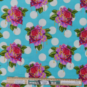 Quilting Patchwork Fabric Tula Pink Curiouser Blue Roses 50x55cm FQ