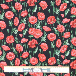 Quilting Patchwork Sewing Fabric Red Poppies 50x55cm FQ