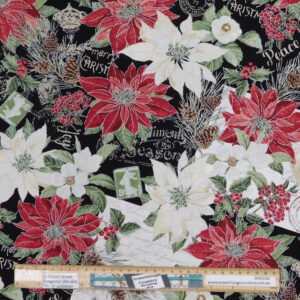 Quilting Patchwork Sewing Fabric Christmas Flowers Black 50x55cm FQ
