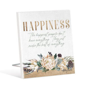 French Country White Protea Happiness Everything Wooden Standing Sign