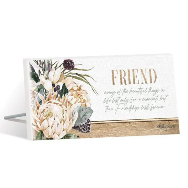 French Country White Protea Friend Forever Wooden Standing Sign