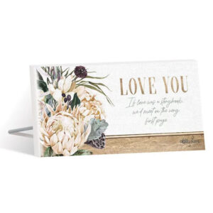 French Country White Protea Love You Storybook Wooden Standing Sign