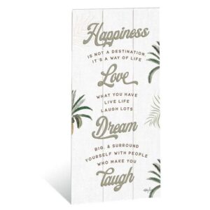 French Country Wooden Print Royal Palms Happiness 30x60cm Sign
