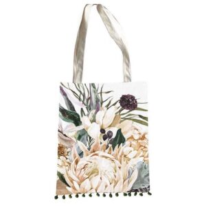 French Country Tote Shopping Bag White Protea
