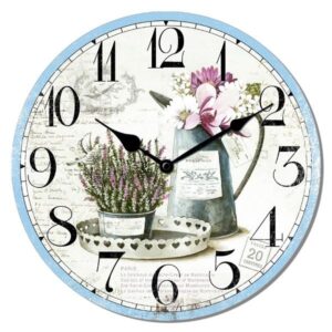 French Country Retro Wall Clock 34cm Lavender Floral Bouquet