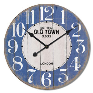 French Country Retro Wall Clock 60cm Blue White Old Town