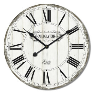 French Country Retro Wall Clock 60cm Cafe De La Tour White