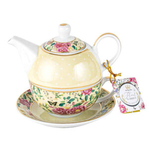 French Country Kitchen Tea For One Floral Garden Cream Teapot