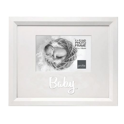 Country White Wooden Photo Frame Metallic Baby 6x4 Inch