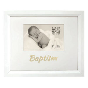 Country White Wooden Photo Frame Metallic Baptism 6x4 Inch