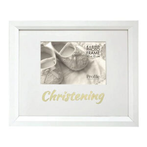 Country White Wooden Photo Frame Metallic Christening 6x4 Inch