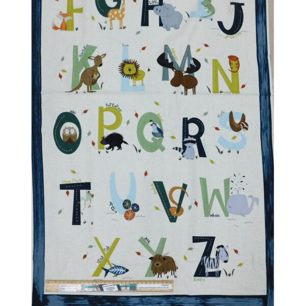 Patchwork Quilting Animal Alphabet Blue Panel 60x110cm Fabric