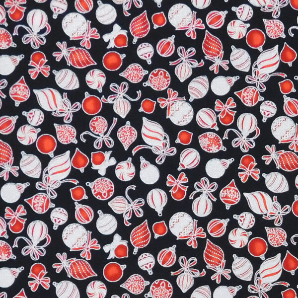 Quilting Patchwork Sewing Fabric Xmas Ornaments Black 50x55cm FQ